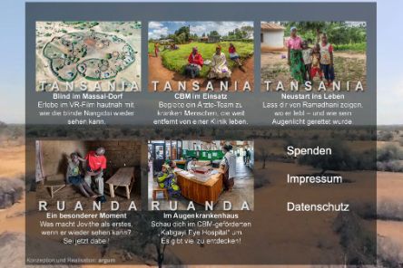 Fotos aus Afrika mit Bildunterschriften, Hintergrund: Dorf mit Rundhütten