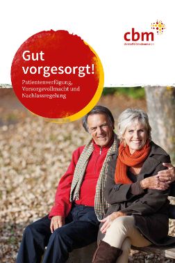 Älteres Paar sitzt auf einer Bank; Schriftzug: Gut vorgesorgt!