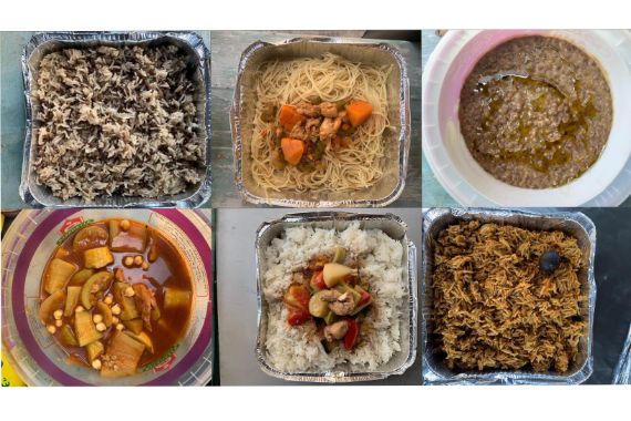 Mit verschiedenen Mahlzeuten gefüllte Aluschalen.